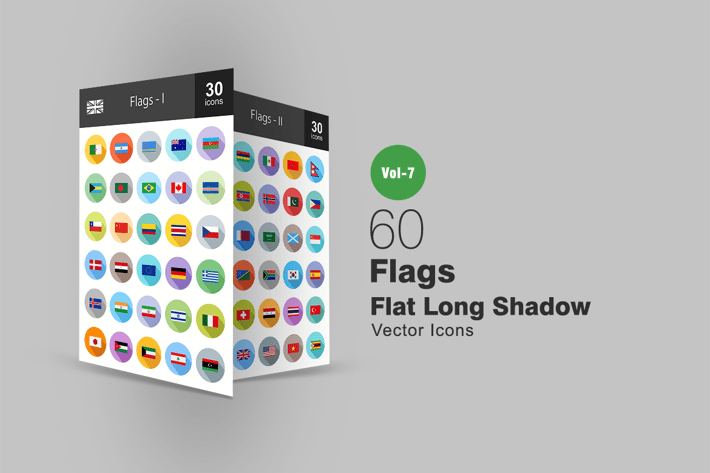 60 Flags Flat Shadowed Icons