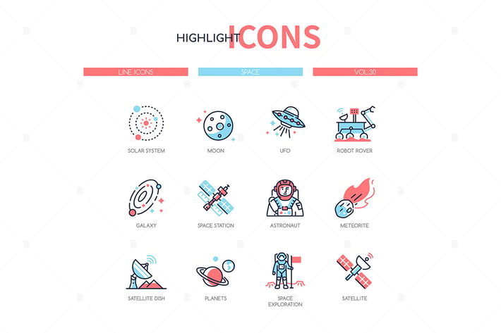 Space concept - line design style icons set