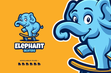 Elephant Skater Cartoon mascot Business Logo