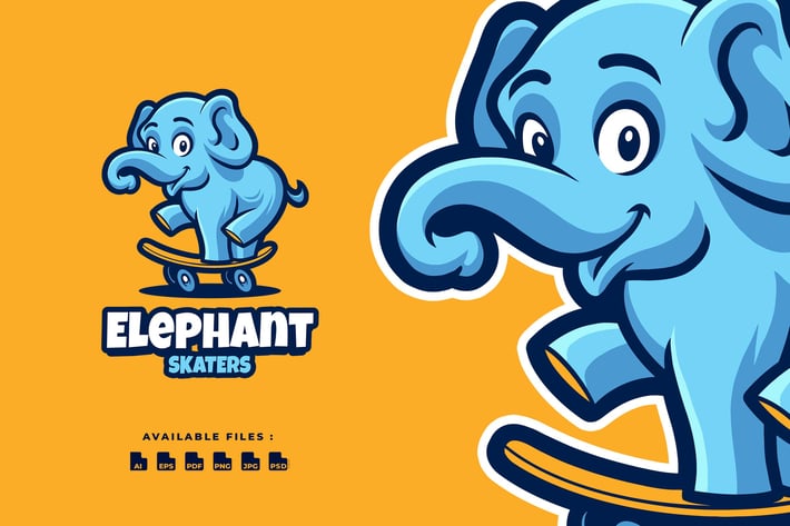 Elephant Skater Cartoon mascot Business Logo
