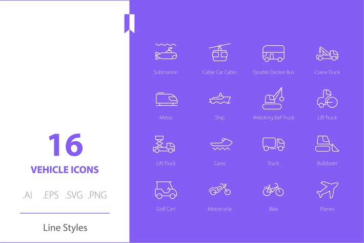 Vehicle Icon Set Line Styles