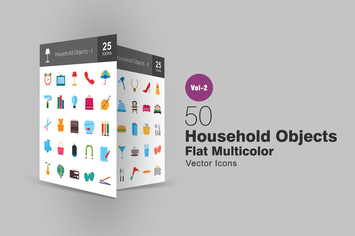 50 Household Objects Flat Multicolor Icons