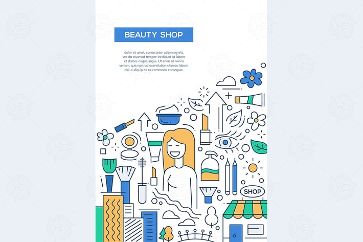 Beauty Shop - line design brochure poster template
