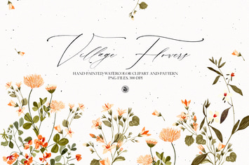 Village Flowers - watercolor clipart