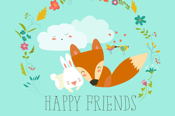 Happy friends. Fox,rabbit
