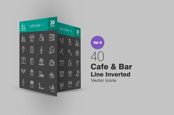 40 Cafe & Bar Line Inverted Icons