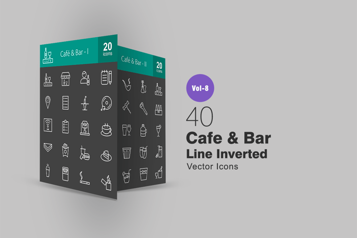 40 Cafe & Bar Line Inverted Icons