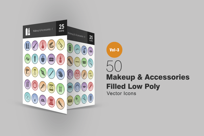 50 Makeup & Accessories Filled Low Poly Icons