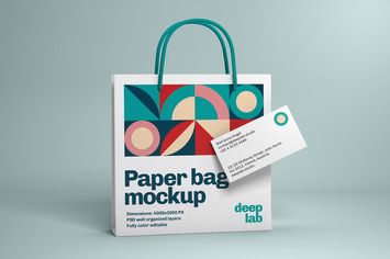 Paper Bag and Business Card Branding Mockup