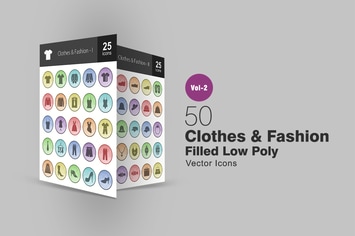 50 Clothes & Fashion Filled Low Poly Icons