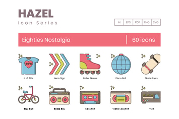 Eighties 80's Nostalgia Line Icons 