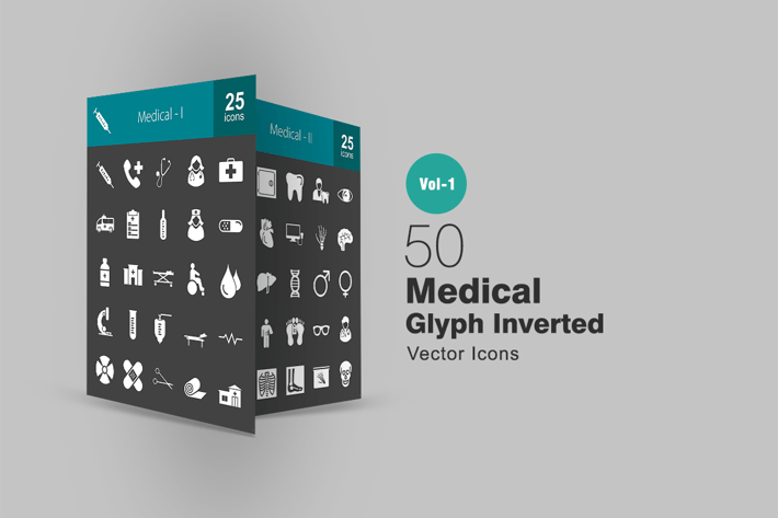 50 Medical Glyph Inverted Icons