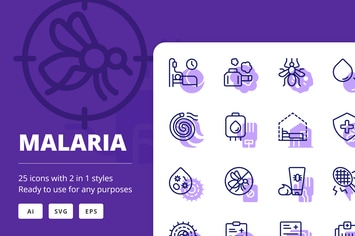 Malaria Icons (Line and Solid)