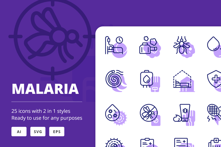 Malaria Icons (Line and Solid)