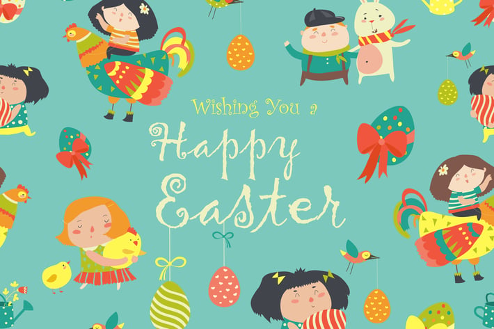 Characters and icons on the Easter theme seamless 