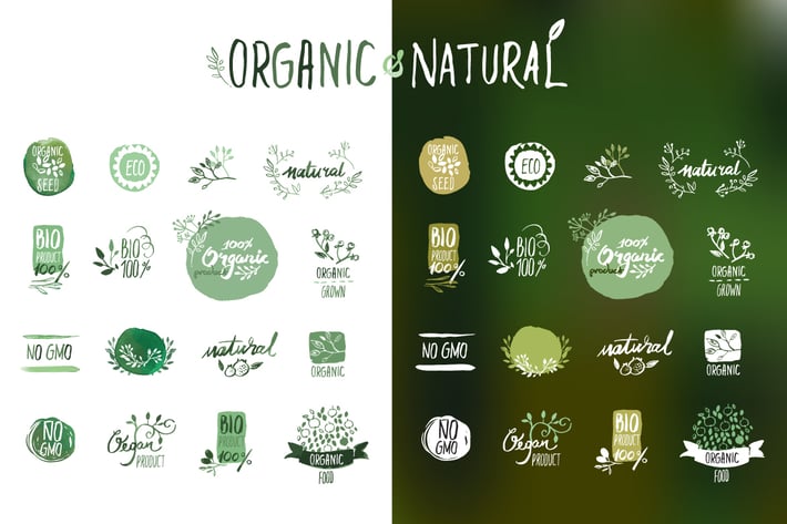Organic food stickers and badges