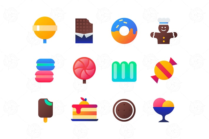Sweets - set of flat design style icons