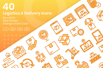 40 Logistic & Delivery Icons - Orange Lineal Color