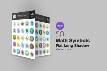 50 Math Symbols Flat Shadowed Icons