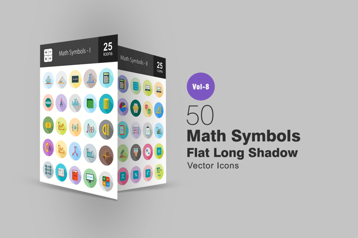 50 Math Symbols Flat Shadowed Icons