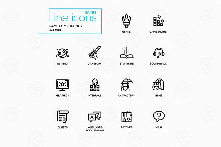 Game components - vector single line icons set
