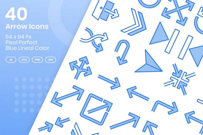 40 Arrow Icons Set - Blue Lineal Color