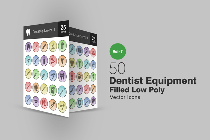 50 Dentist Equipment Filled Low Poly Icons