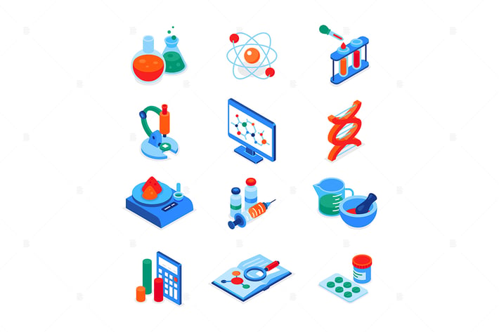 Science and medicine - colorful isometric icons