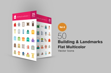 50 Buildings & Landmarks Flat Multicolor Icons