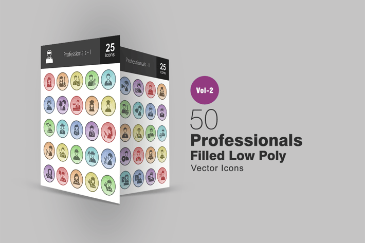 50 Professionals Filled Low Poly Icons
