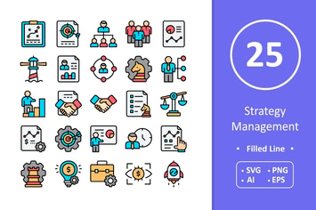 25 Strategy Management Icons - Filled Line