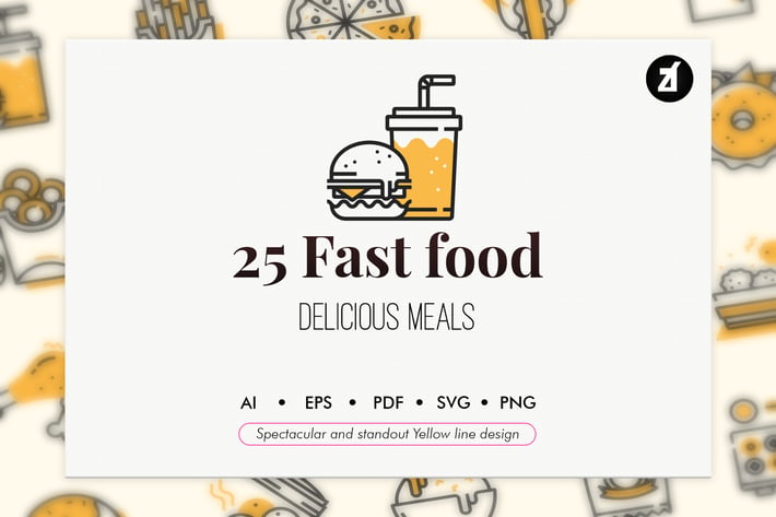 25 Fast foods Yellow line design