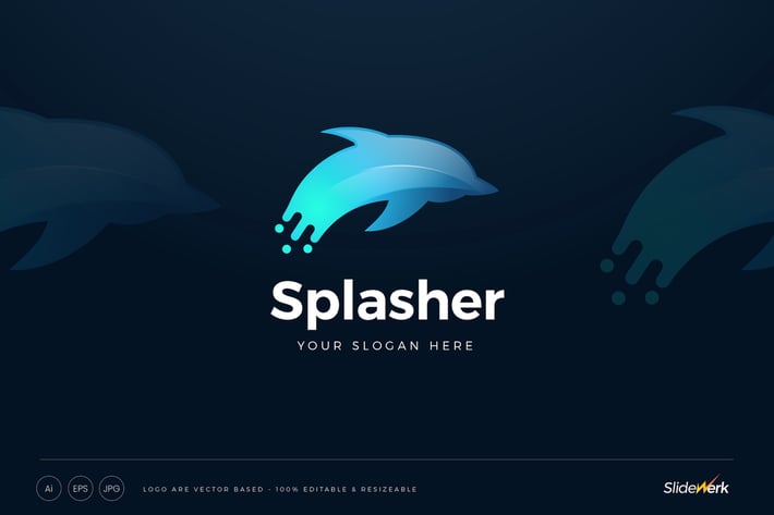 Jumping Dolphin Water Splash Ocean Logo Template