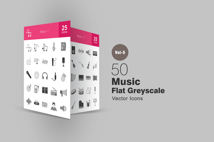 50 Music Greyscale Icons