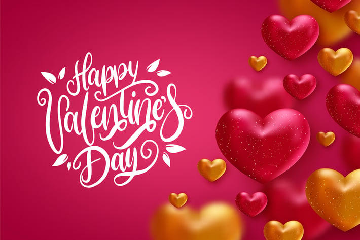 Happy valentines day greeting text with hearts 