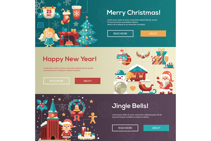 Christmas flat design website banners illustration