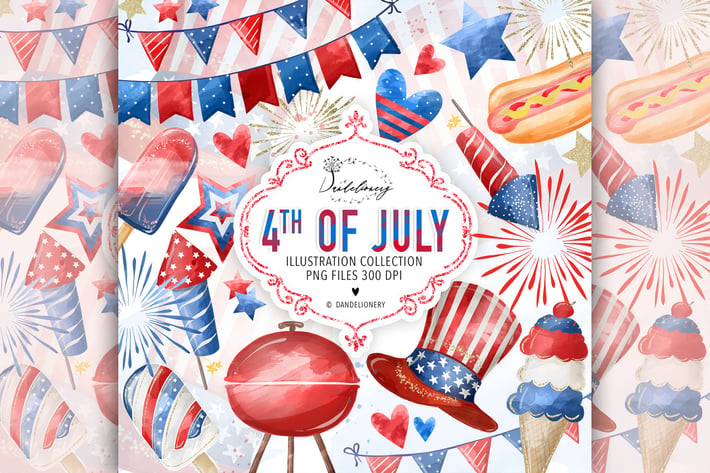 Watercolor 4th of July Clipart