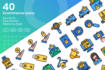 40 Ecommerce Icons Set - Filled Line
