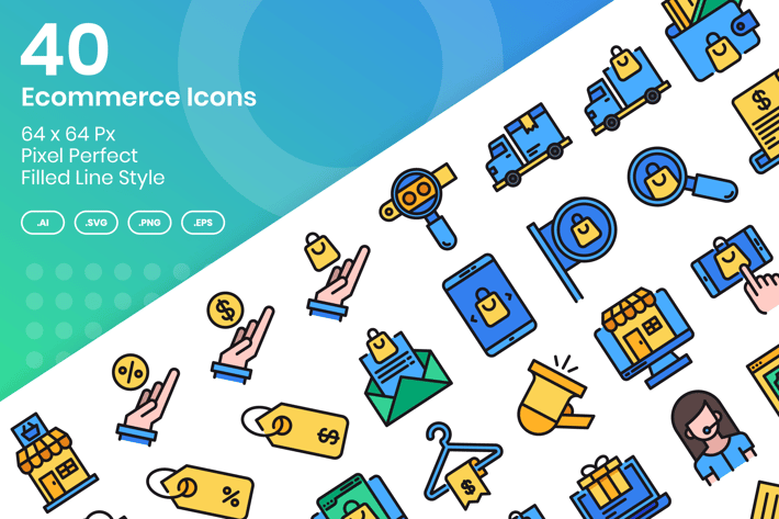40 Ecommerce Icons Set - Filled Line