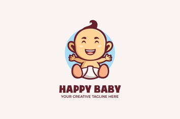 Happy Cute Baby Mascot Character Logo Template