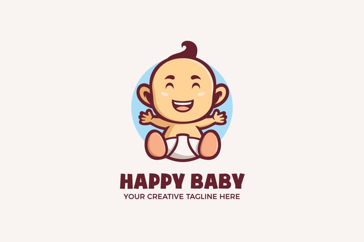 Happy Cute Baby Mascot Character Logo Template