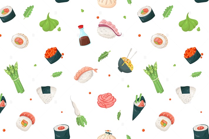 Asian Cuisine - Flat Design Style Pattern