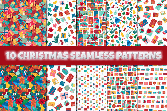 Christmas And New Year Seamless Patterns Set