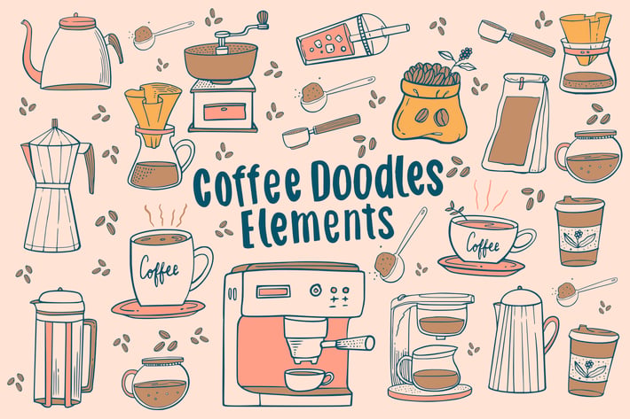  Coffee Doodles Elements