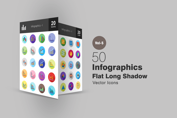 40 Infographics Flat Shadowed Icons
