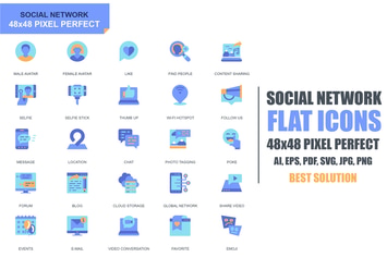 Simple Set Social Media and Network Flat Icons
