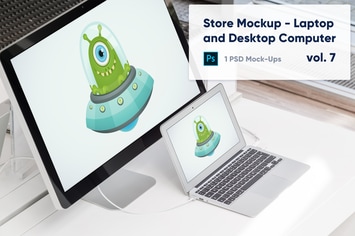 Laptop and Desktop Computer Mockup in the Store