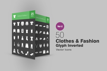 50 Clothes & Fashion Glyph Inverted Icons
