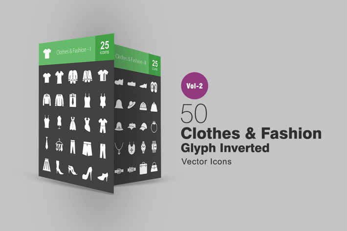 50 Clothes & Fashion Glyph Inverted Icons