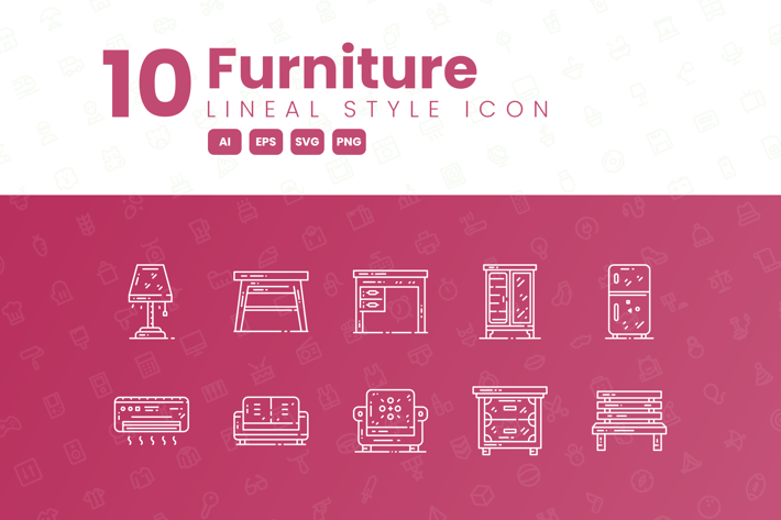 10 Furniture Detailed Icon Collection